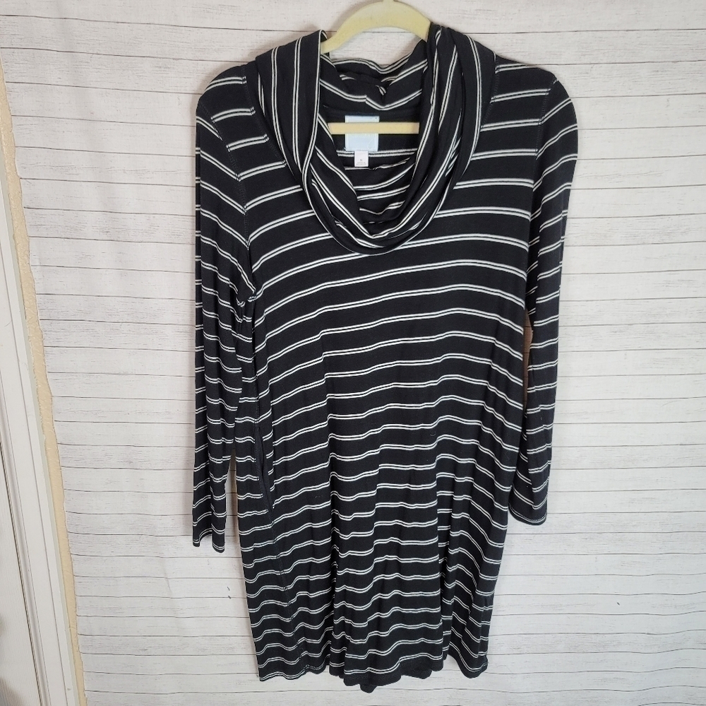SUNDAYS AT DRESSBARN MOCK NECK LONG SLEEVE STRIPED DRESS, SZ SMALL
